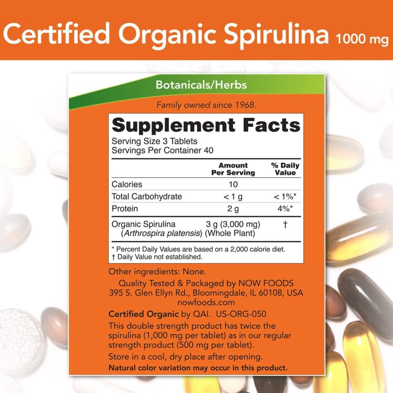 NOW SUPPLEMENTS SPIRULINA 1000 MG - 120 TABLET