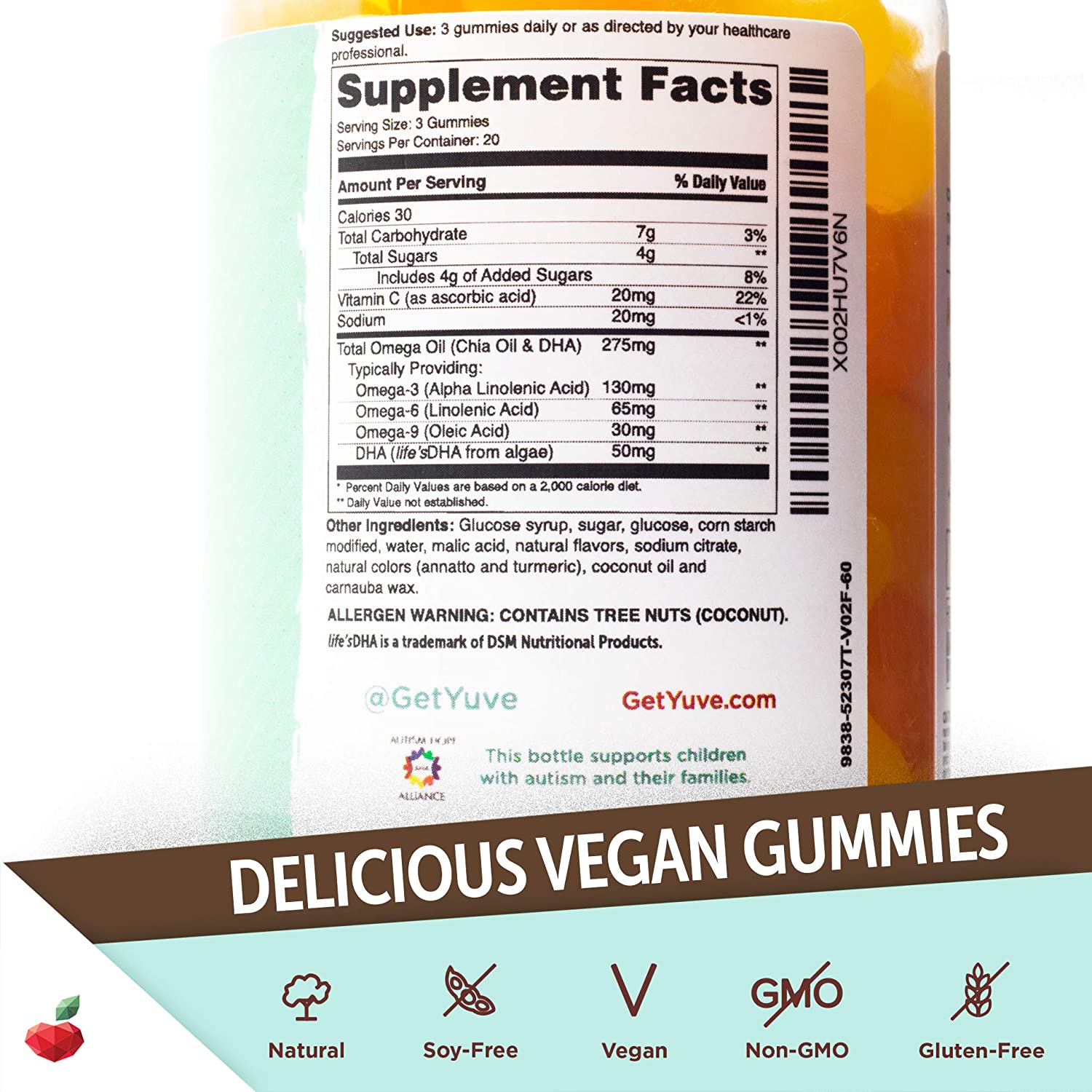 YUVE VEGAN OMEGA 3-6-9 DHA GUMMIES - 60 TABLET