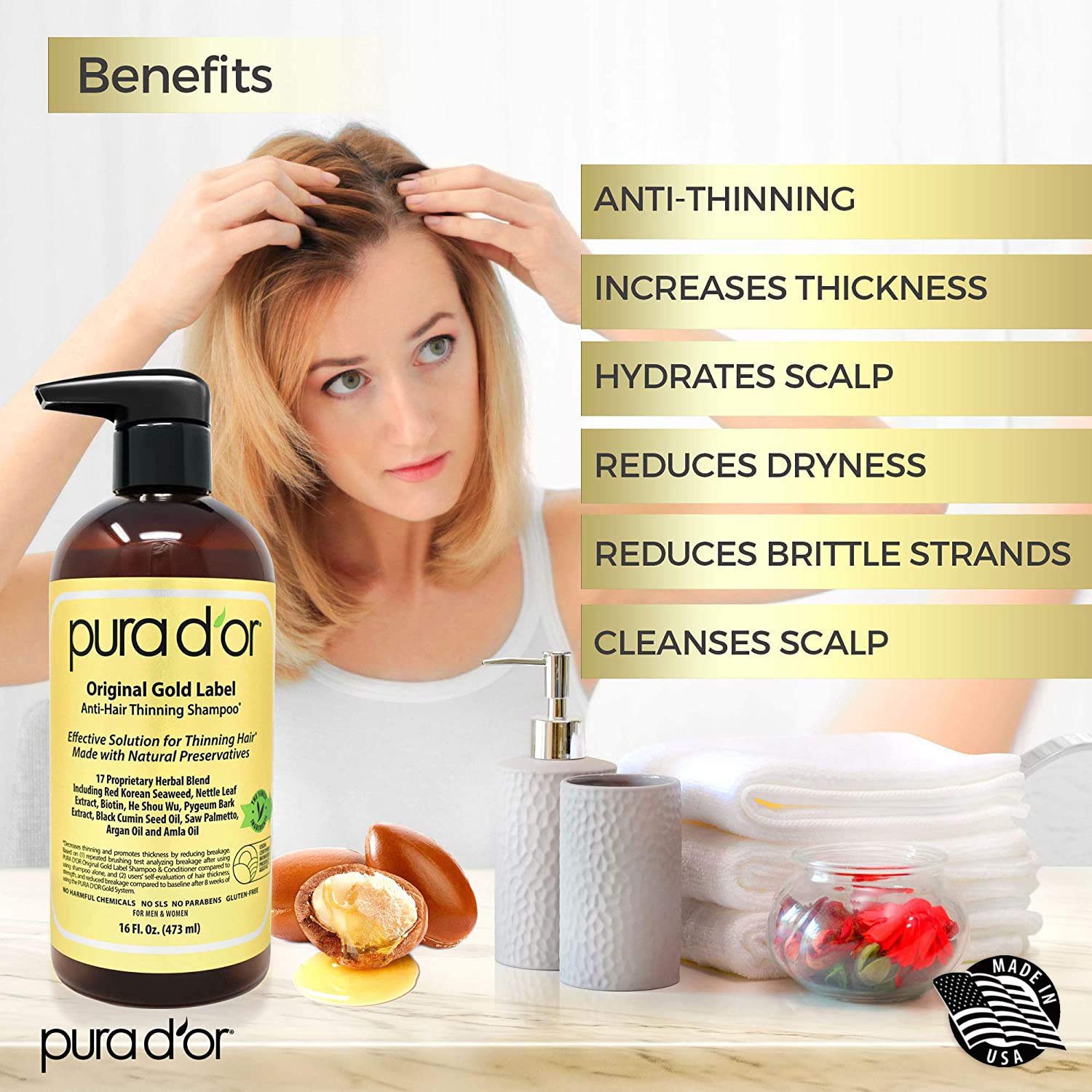 PURA D'OR ORIGINAL GOLD LABEL BIOTIN SHAMPOO - 16 OZ