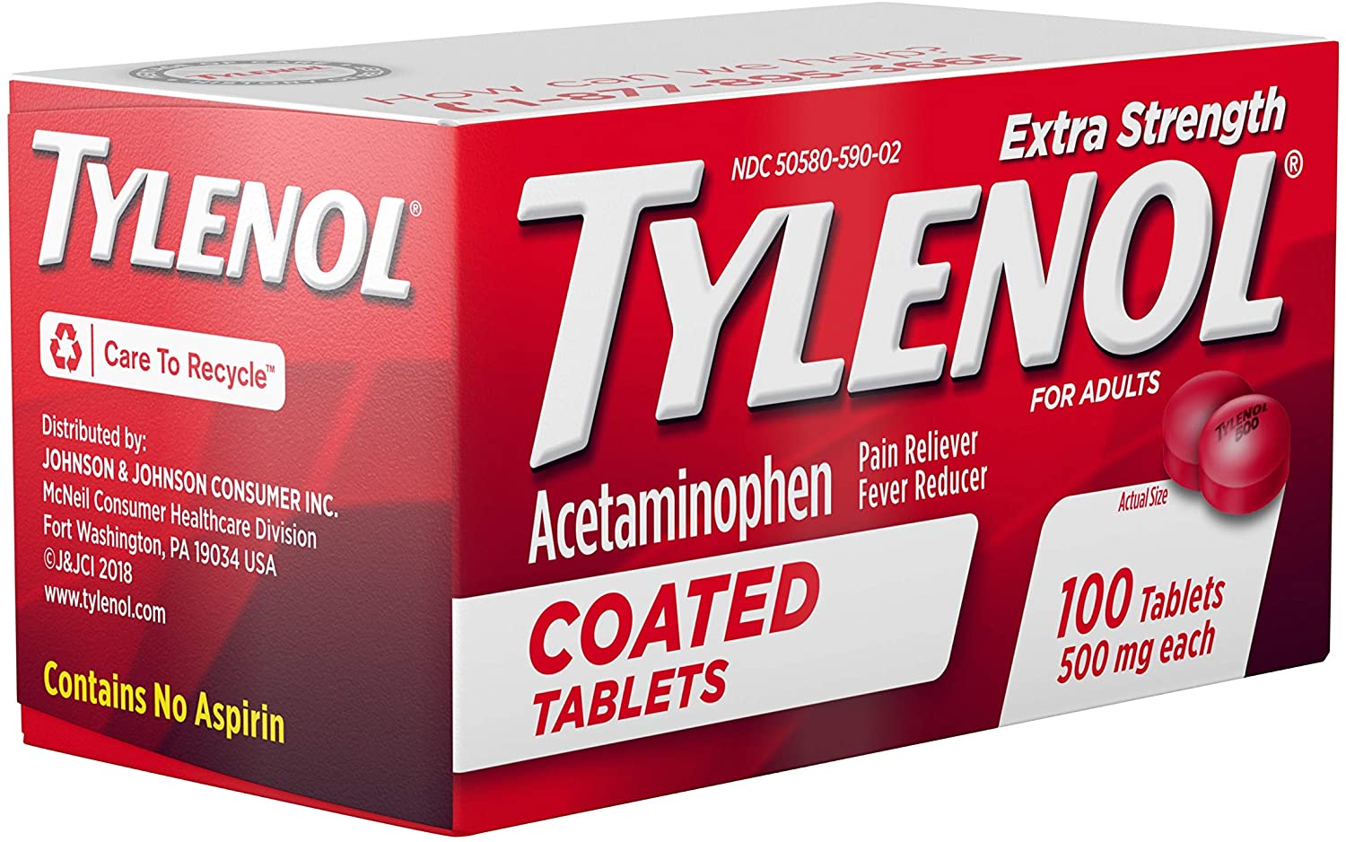 TYLENOL EXTRA STRENGTH COATED TABLETS - 100 TABLET