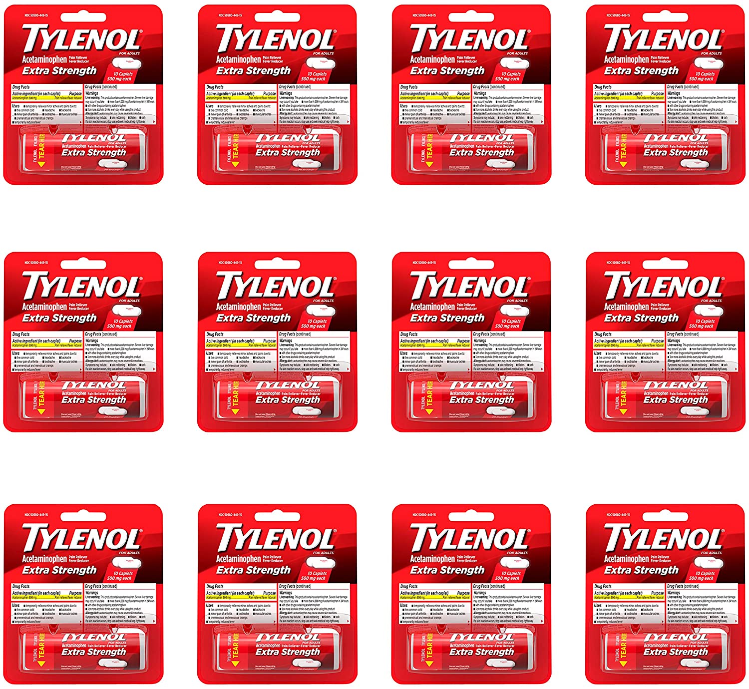 TYLENOL EXTRA STRENGTH - 12 PAKET