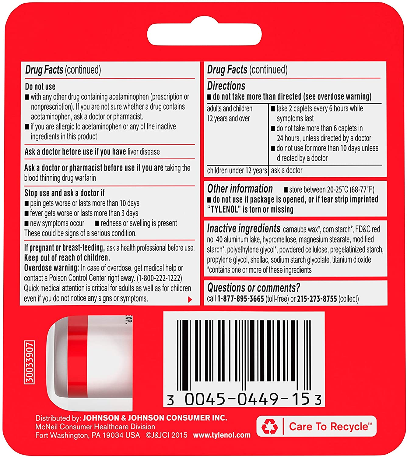 TYLENOL EXTRA STRENGTH - 12 PAKET
