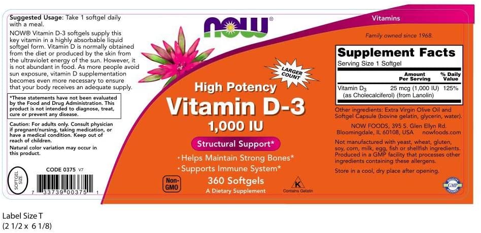 NOW SUPPLEMENTS VITAMIN D-3 1,000 IU - 360 TABLET