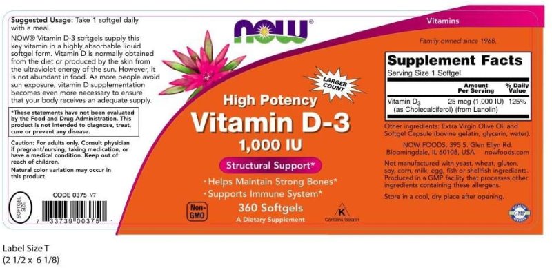 NOW SUPPLEMENTS VITAMIN D-3 1,000 IU - 360 TABLET
