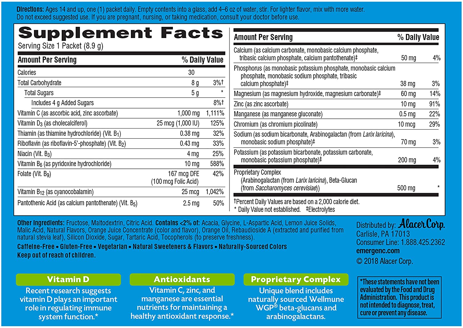 EMERGEN-C IMMUNE+ 1000MG VITAMIN C CITRUS POWDER - 30 PAKET