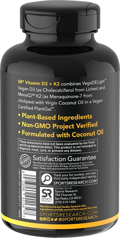 SPORTS RESEARCH PLANT-BASED D3 + K2 TABLET - 60 TABLETS