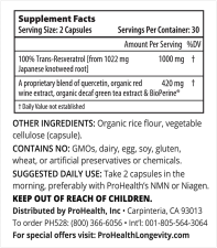 PROHEALTH LONGEVITY 1000 MG TRANS RESVERATROL - 60 TABLET