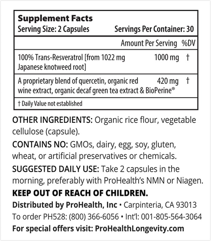 PROHEALTH LONGEVITY 1000 MG TRANS RESVERATROL - 60 TABLET