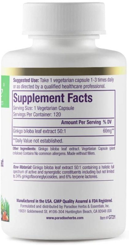 PARADISE HERBS GINKGO - 120 TABLET