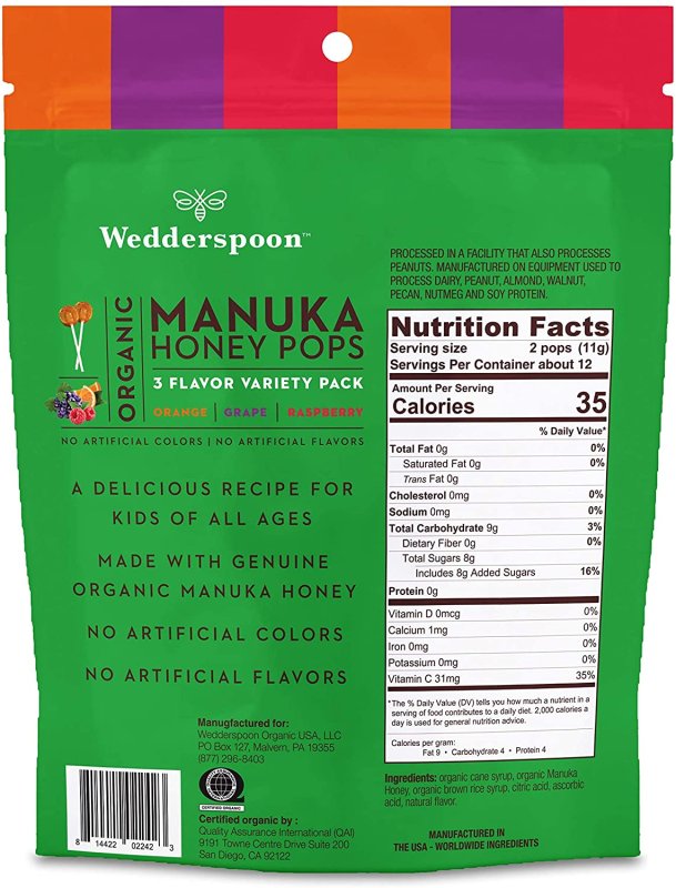 WEDDERSPOON ORGANIC MANUKA HONEY POPS - 24 COUNT