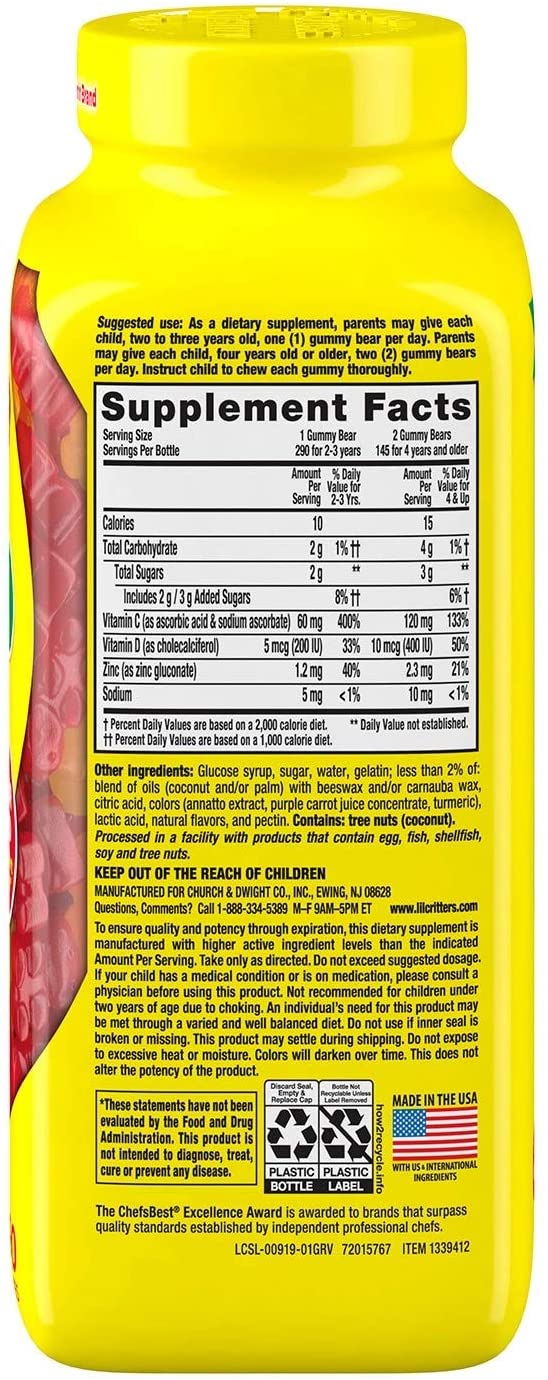 L'IL CRITTERS  IMMUNE C PLUS ZINC AND VITAMIN D - 290 GUMMIES