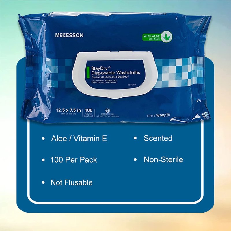 MCKESSON STAY DRY DISPOSABLE WASHCLOTHS - 6 PACK