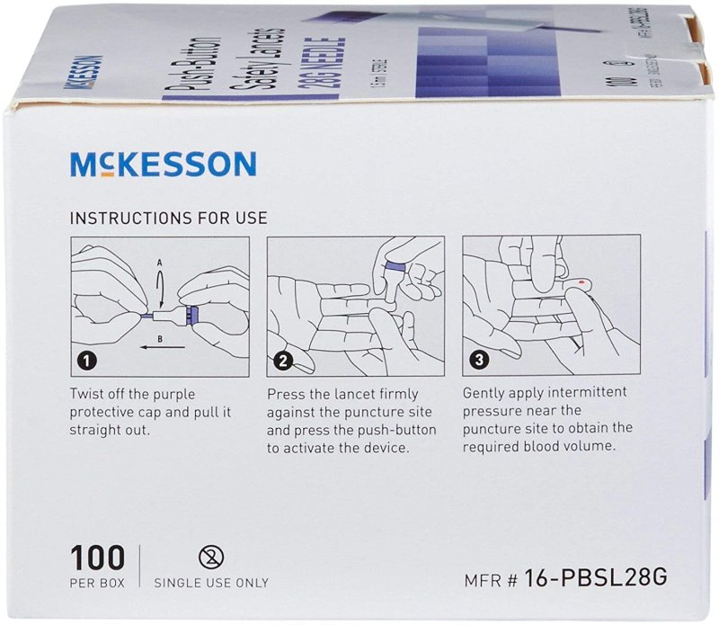 MCKESSON PUSH BUTTON SAFETY LANCETS - 100 COUNT