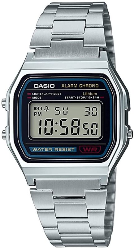 CASIO MEN'S A158WA-1DF STAINLESS STEEL DIGITAL WATCH