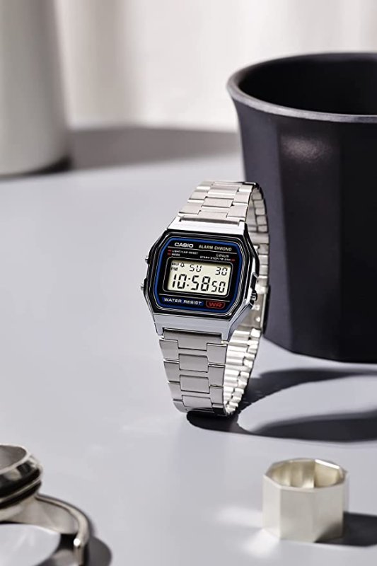 CASIO MEN'S A158WA-1DF STAINLESS STEEL DIGITAL WATCH