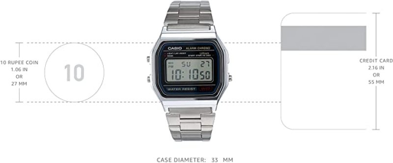 CASIO MEN'S A158WA-1DF STAINLESS STEEL DIGITAL WATCH