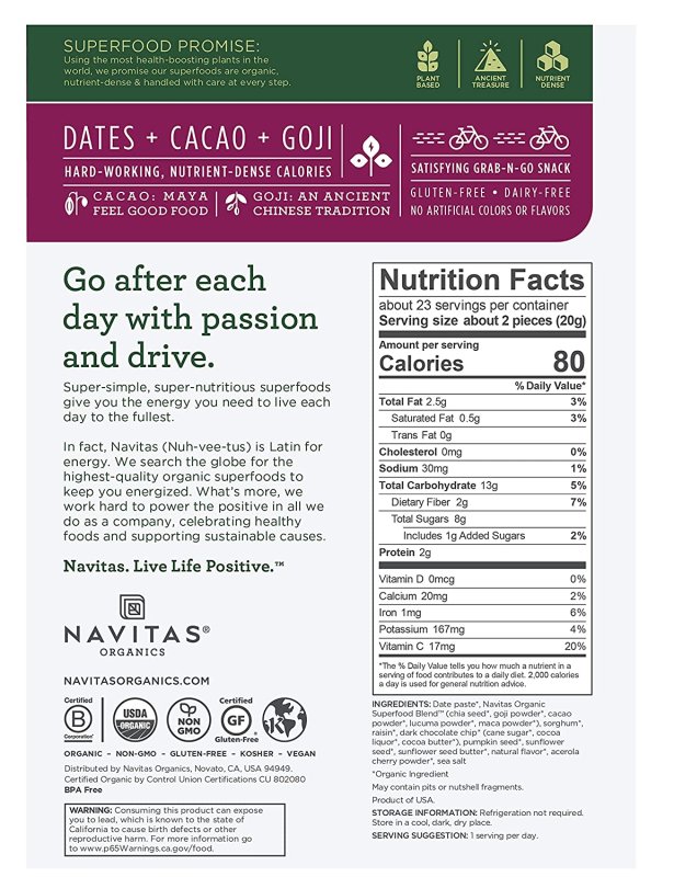 NAVITAS ORGANICS SUPERFOOD POWER SNACKS - 454 G