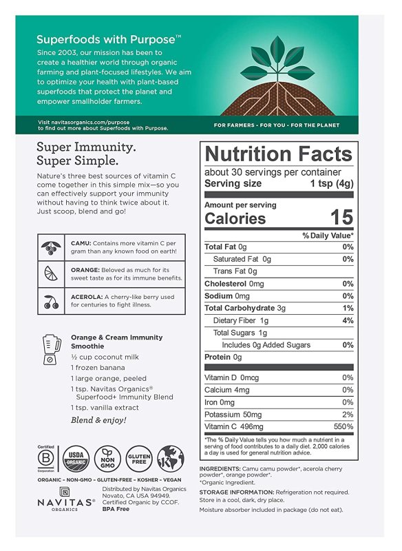NAVITAS ORGANICS ORGANIC SUPERFOOD IMMUNITY BLEND - 120 G