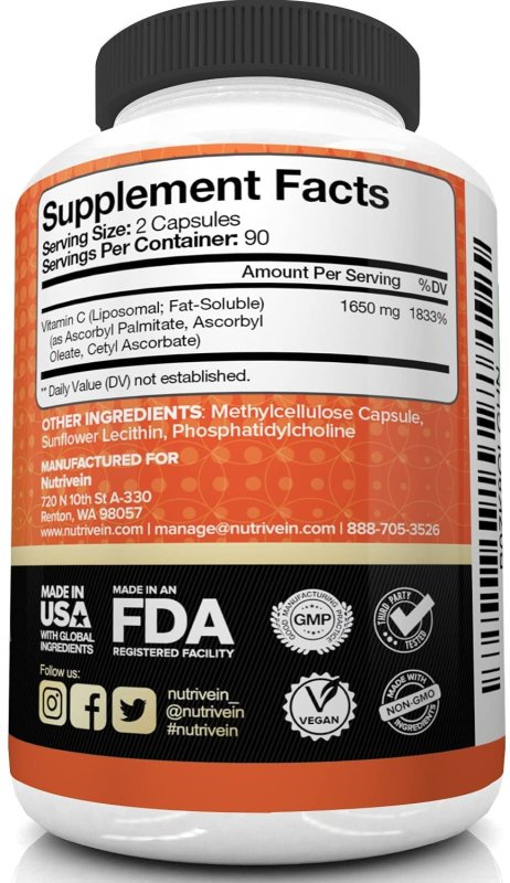 NUTRIVEIN LIPOSOMAL VITAMIN C - 180 CAPSULES