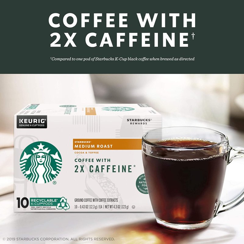 STARBUCKS  COFFEE PODS WITH 2 X CAFFEINE - 10 COUNT
