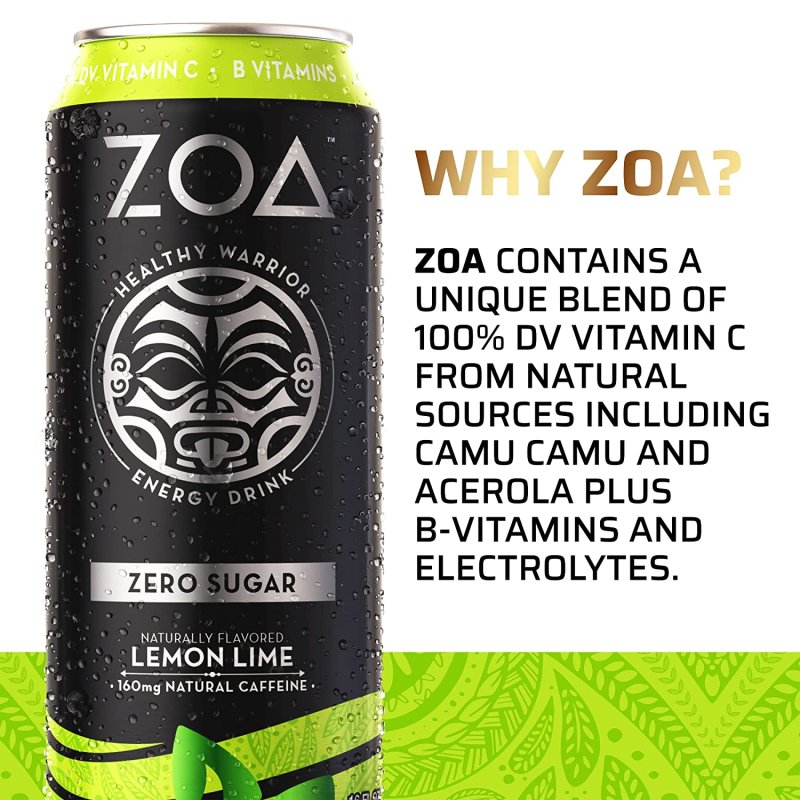 ZOA ZERO SUGAR LEMON LIME - 12 PACK