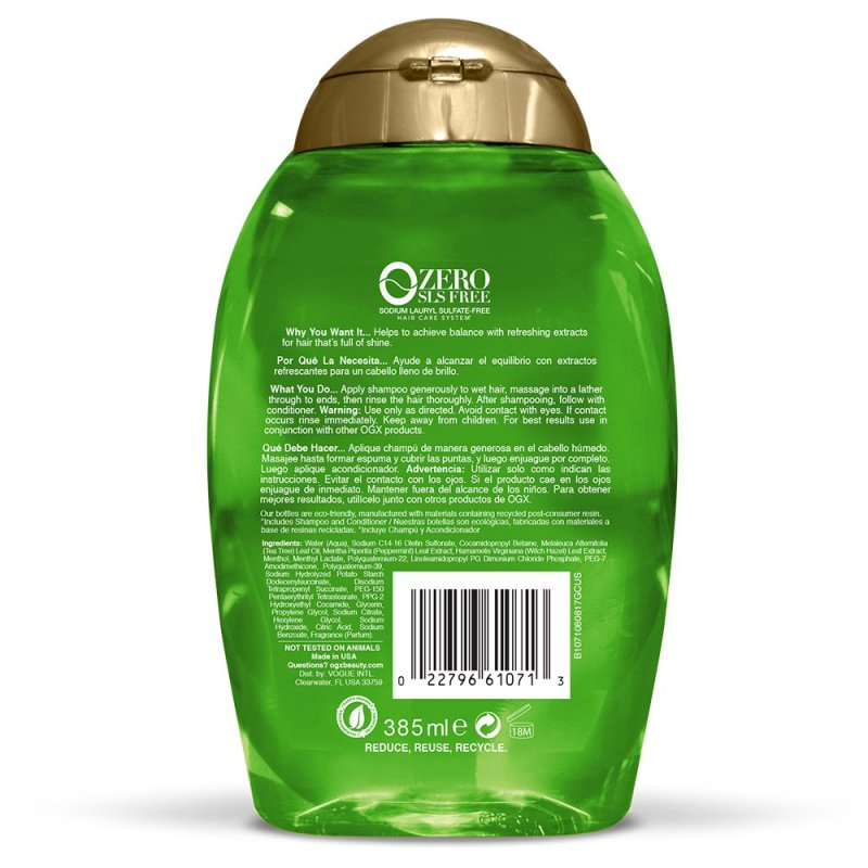 OGX REFRESHING SCALP TEATREE MINT SHAMPOO - 385 ML