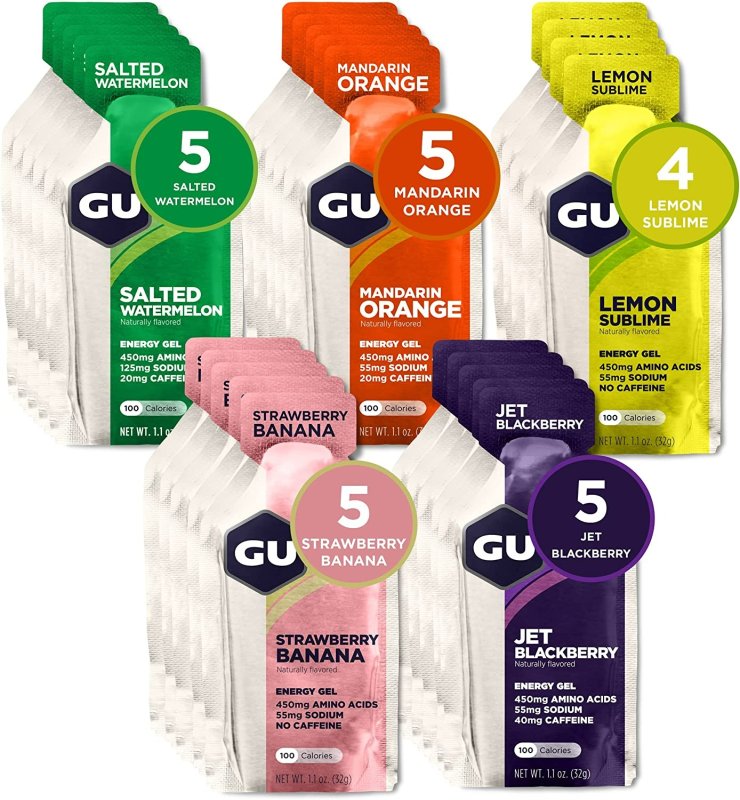 GU ENERGY ORIGINAL SPORTS NUTRITION ENERGY GEL ASSORTED FRUITY FLAVORS - 24 COUNT