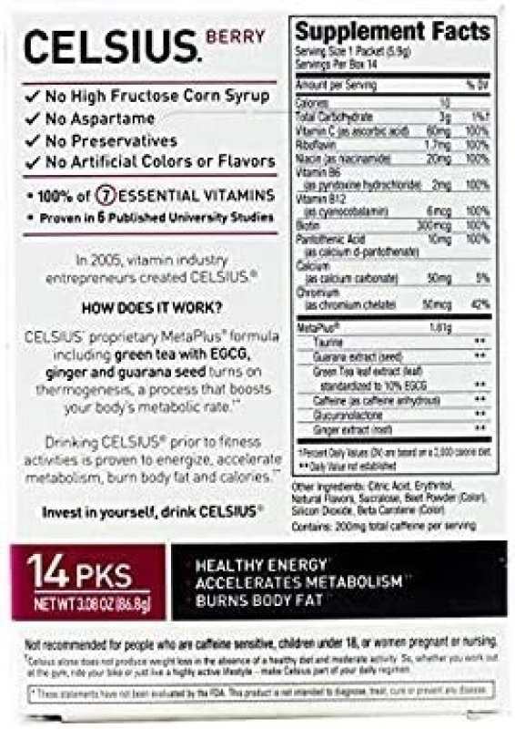 CELSIUS BERRY ON THE GO POWDER STICK - 14 PACKS