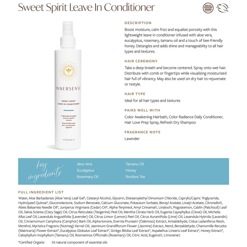 INNERSENSE ORGANIC BEAUTY NATURAL SWEET SPIRIT LEAVE - 295 ML