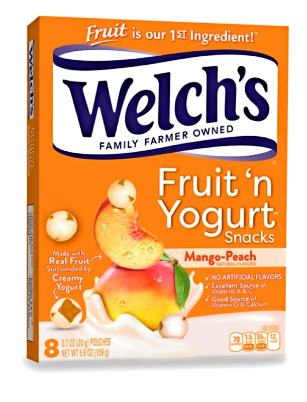 WELCHS FRUIT'N YOGURT MANGO AND PEACH FRUIT SNACKS - 8 ADET