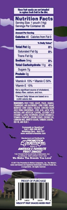 WELCH'S HALLOWEEN FUN SIZE FRUIT SNACKS 0.5 OZ - 85 ADET