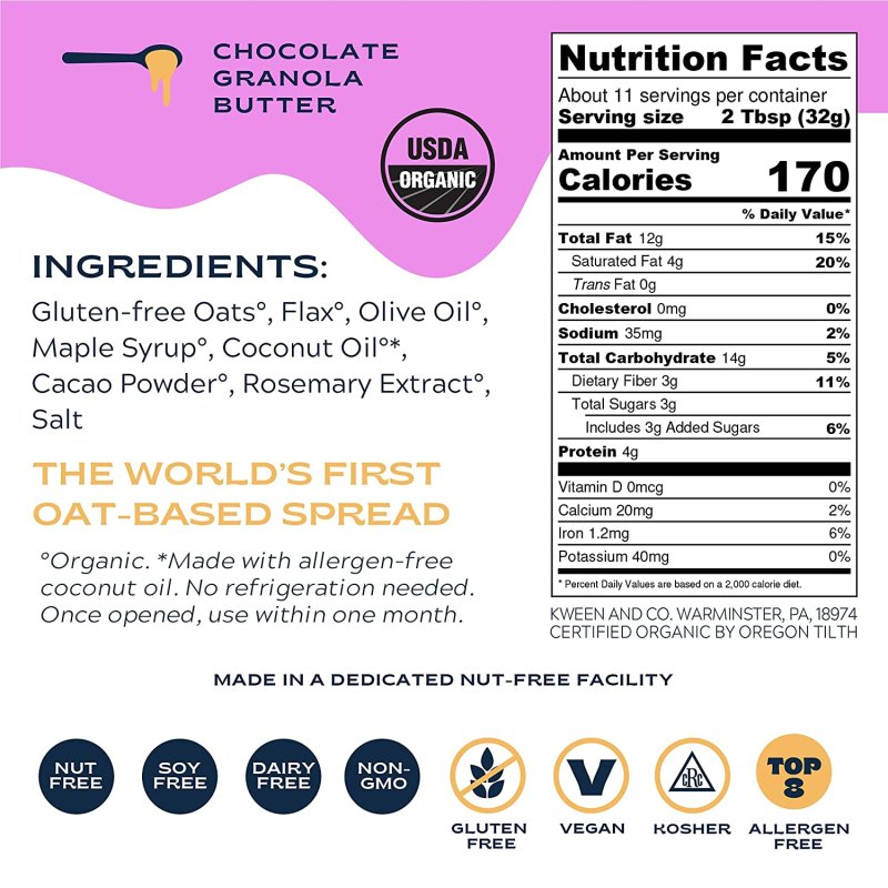 OAT HAUS ORGANIC CHOCOLATE GRANOLA BUTTER - 12 OZ - 3 ADET