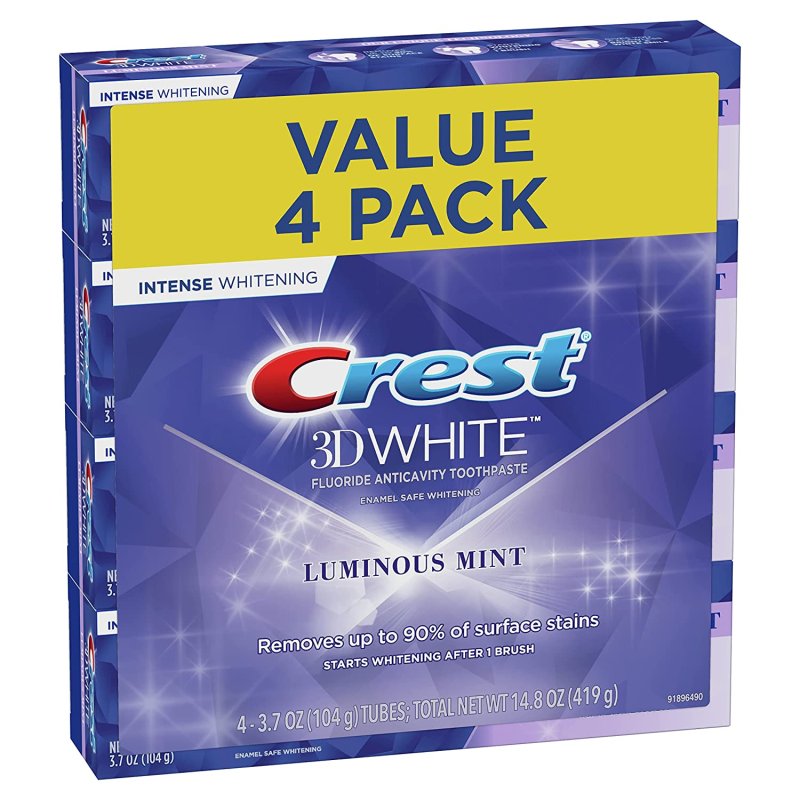 CREST 3D WHITE LUMINOUS MINT TEETH TOOTHPASTE - 3.7 OZ - 4'LU PAKET