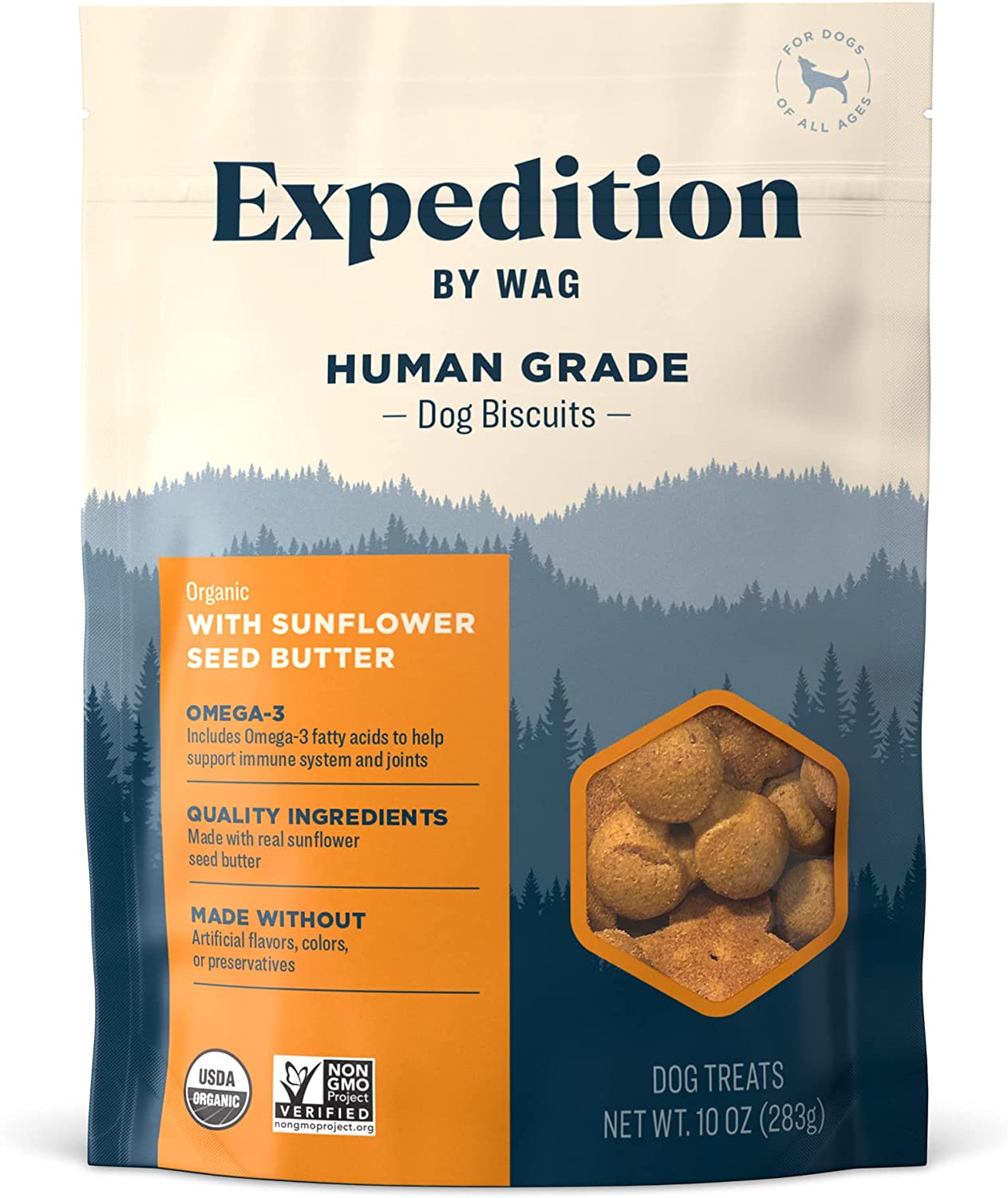 WAG EXPEDITION ORGANIC BISCUITS DOG TREATS - SUNFLOWER SEED BUTTER - 10 OZ