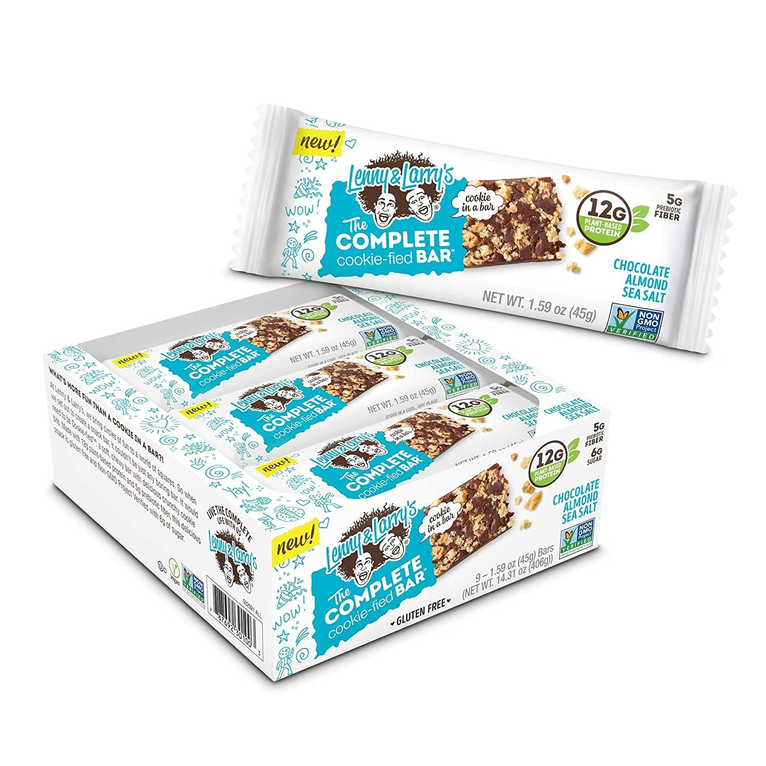 LENNY & LARRY'S THE COMPLETE COOKIE-FIED PLANT-BASED PROTEIN BAR - CHOCOLATE ALMOND SEA SALT - 9 ADET