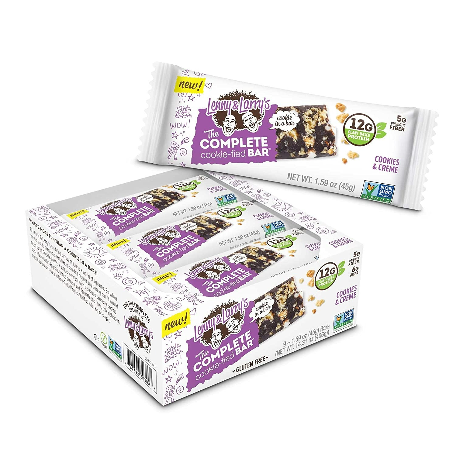 LENNY & LARRY'S THE COMPLETE COOKIE-FIED BAR - COOKIES & CREME PLANT-BASED PROTEIN BAR - 9 ADET