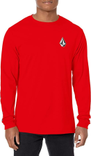 VOLCOM MEN'S ICONIC DEADLY STONES LONG SLEEVE T-SHIRT - KIRMIZI