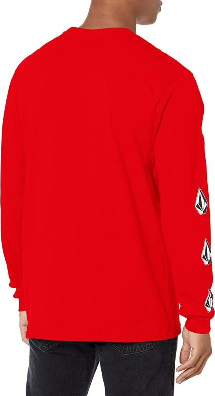 VOLCOM MEN'S ICONIC DEADLY STONES LONG SLEEVE T-SHIRT - KIRMIZI