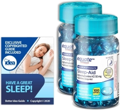 EQUATE MAXIMUM STRENGTH SLEEP-AID SOFTGELS 50 MG - 100 TANE - 2 ADET BUNDLE WITH EXCLUSIVE HAVE A GREAT SLEEP
