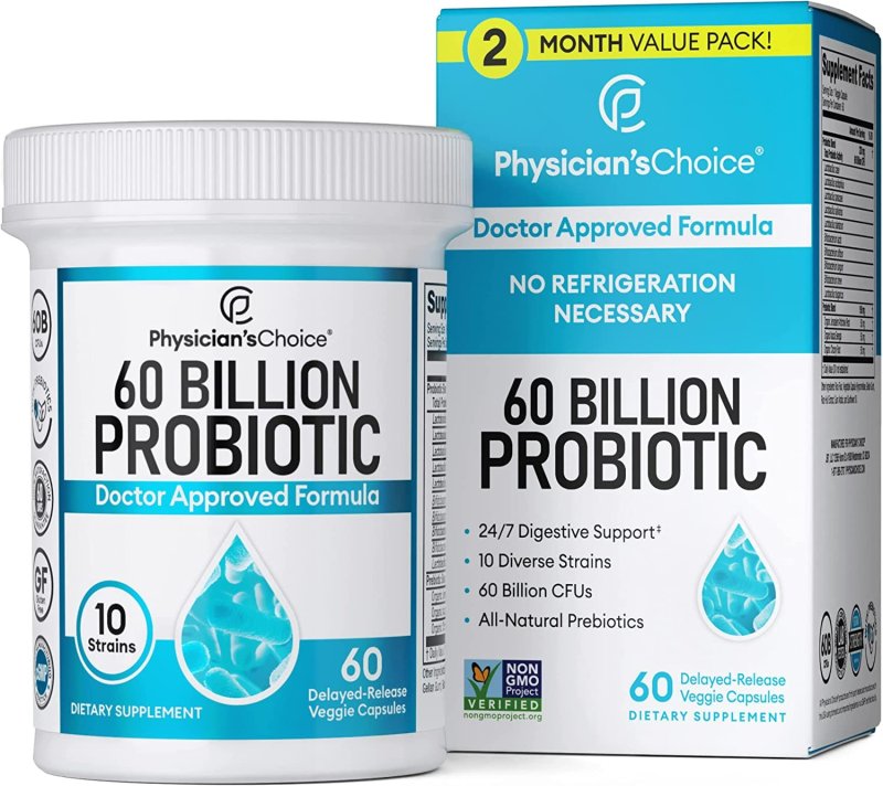 PHYSICIAN'S CHOICE PROBIOTICS 60 BILLION CFU - 10 UNIQUE STRAINS - 2 AYLIK