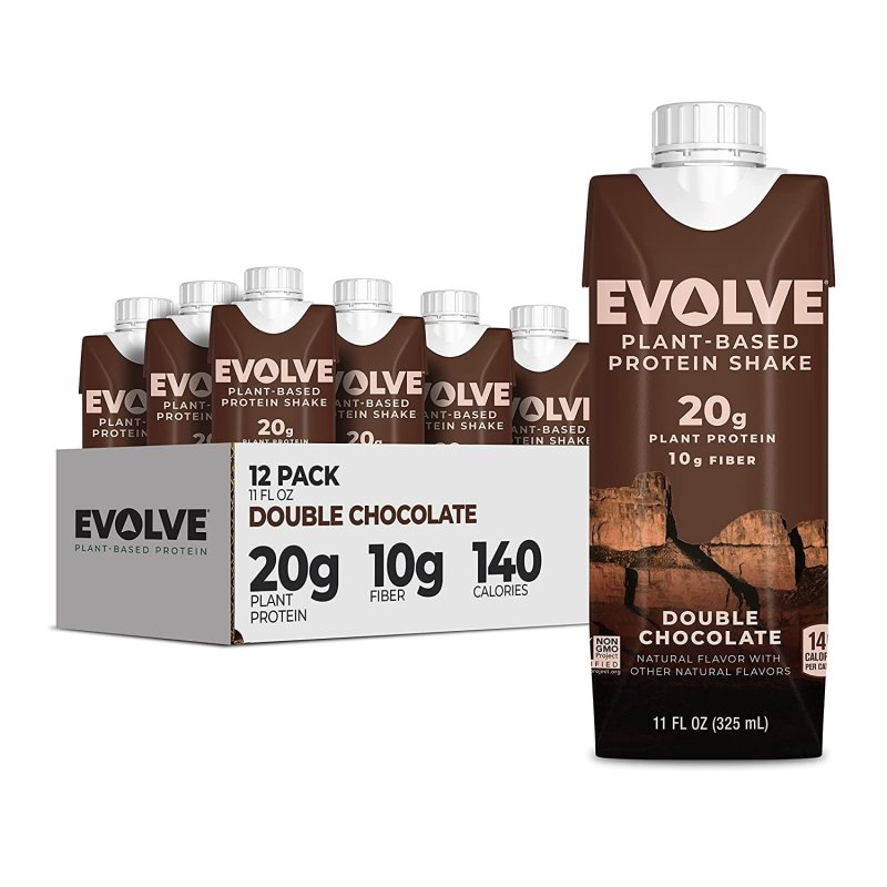EVOLVE PLANT BASED PROTEIN SHAKE - DOUBLE CHOCOLATE - 20 G VEGAN PROTEIN - 12'LI PAKET
