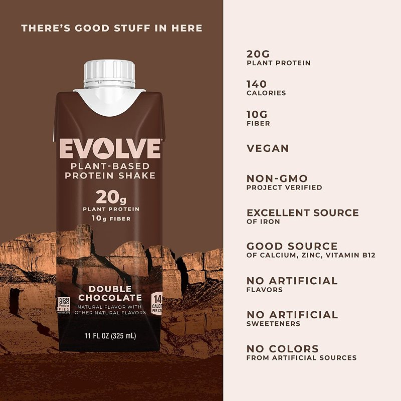 EVOLVE PLANT BASED PROTEIN SHAKE - DOUBLE CHOCOLATE - 20 G VEGAN PROTEIN - 12'LI PAKET
