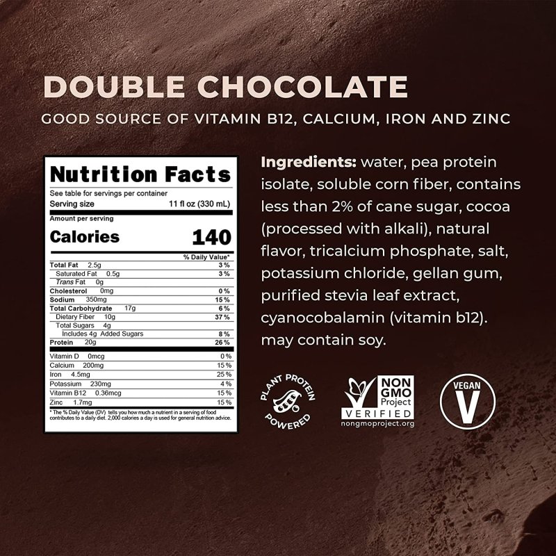 EVOLVE PLANT BASED PROTEIN SHAKE - DOUBLE CHOCOLATE - 20 G VEGAN PROTEIN - 12'LI PAKET