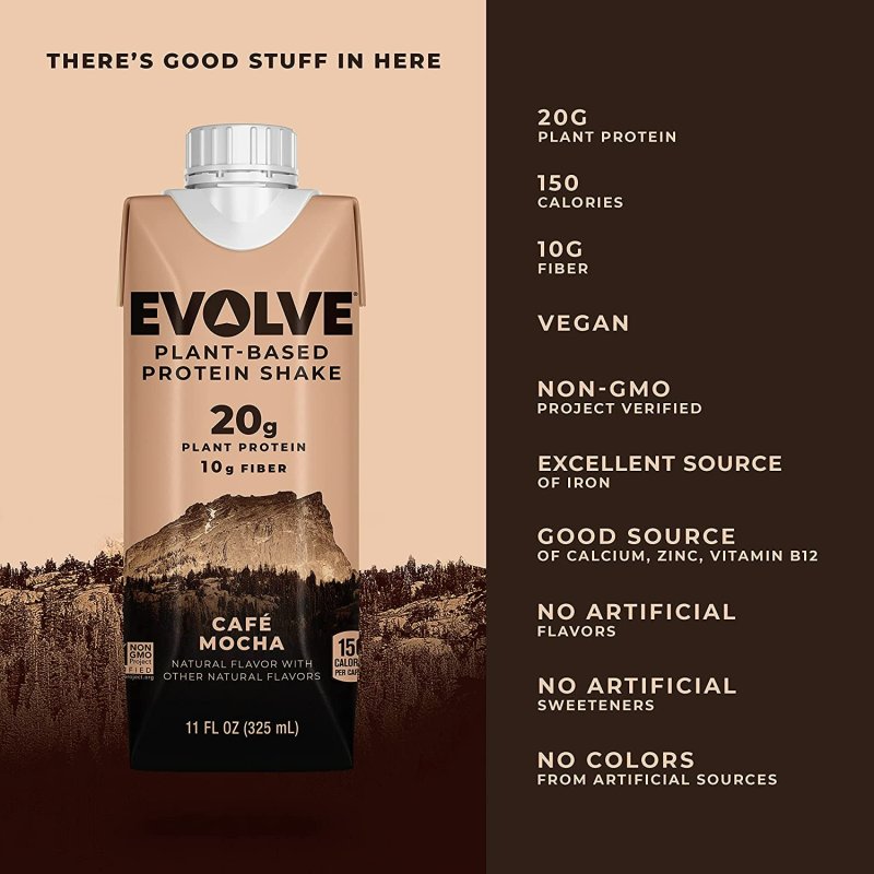 EVOLVE PLANT BASED PROTEIN SHAKE - CAFé MOCHA - 20G VEGAN PROTEIN - 12'LI PAKET