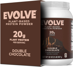 EVOLVE PLANT BASED PROTEIN POWDER - DOUBLE CHOCOLATE - 20G VEGAN PROTEIN - 32 OZ