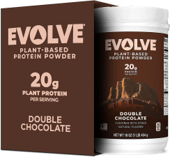 EVOLVE PLANT BASED PROTEIN POWDER - DOUBLE CHOCOLATE - 20G VEGAN PROTEIN - 16 OZ
