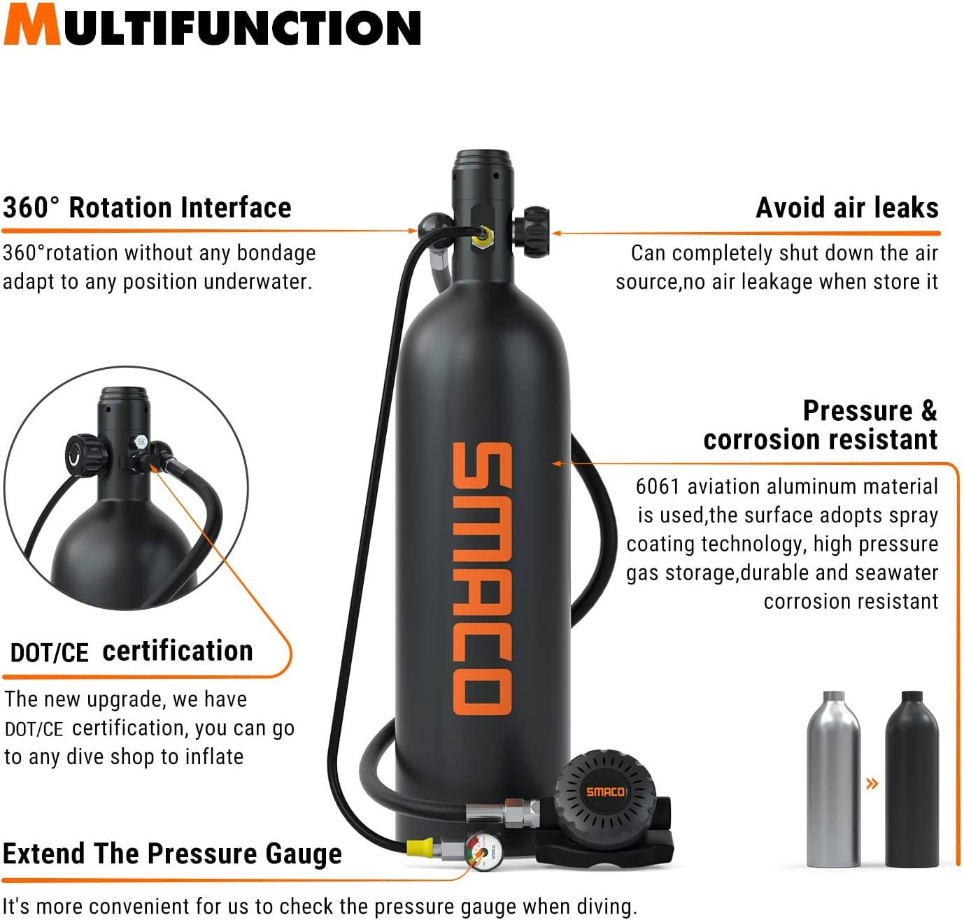 SMACO S700 MINI SCUBA TANK 1.9L PORTABLE MINI SCUBA DIVING TANK