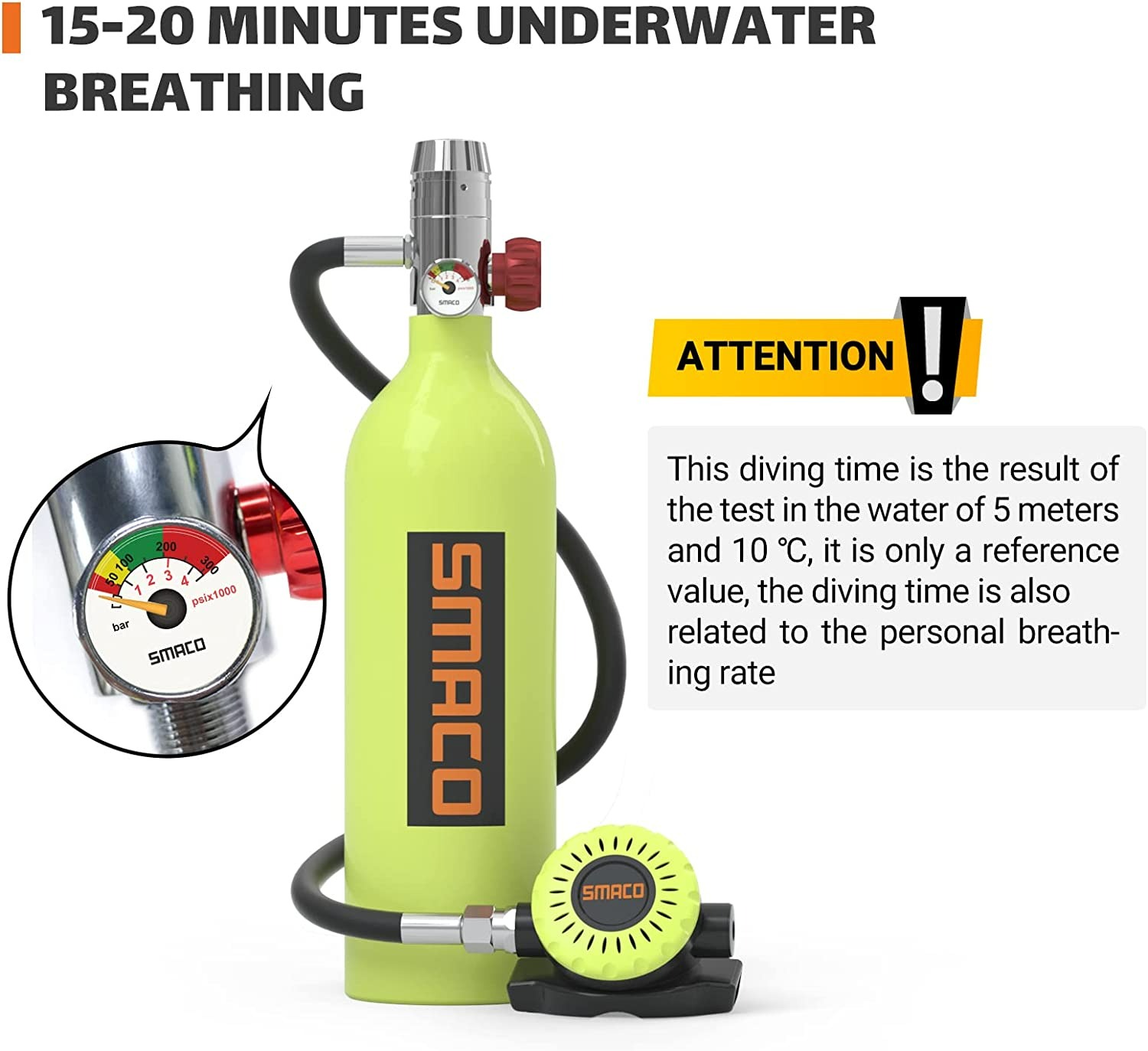 SMACO SCUBA TANK 1L MINI SCUBA TANK S400 SCUBA DIVING TANK DIVING EQUIPMENT
