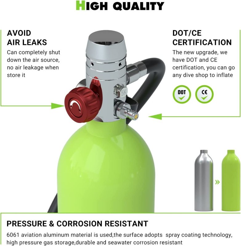 SMACO SCUBA TANK DIVING GEAR FOR DIVER 1L MINI SCUBA TANK OXYGEN CYLINDER