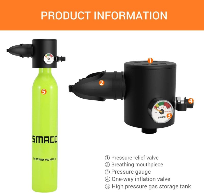 SMACO MINI SCUBA TANK DIVING GEAR FOR DIVER 0.5L SCUBA DIVING TANK OXYGEN CYLINDER